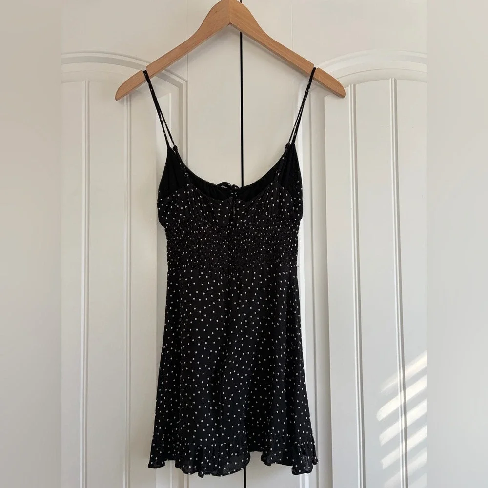 Reformation Fraise Polka Dot Mini Dress Black Tie Front Slip Dress Women's 4 - Picture 7 of 16